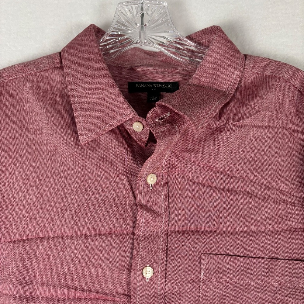 Banana Republic‎ Relaxed Fit Men's Size L Red Button Down Shirt Long Sleeve - Picture 2 of 12